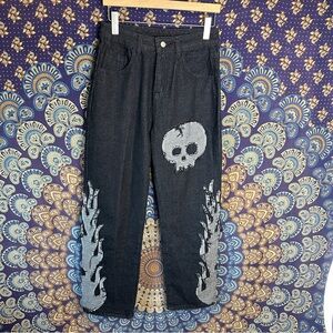 Skull print high waisted straight leg jeans